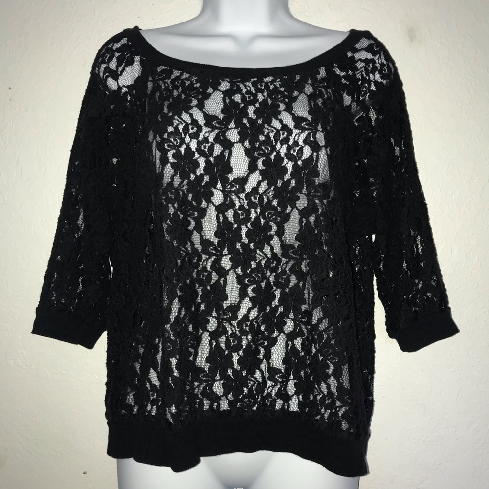 2/$15 Faith And Joy Black Lace Top M